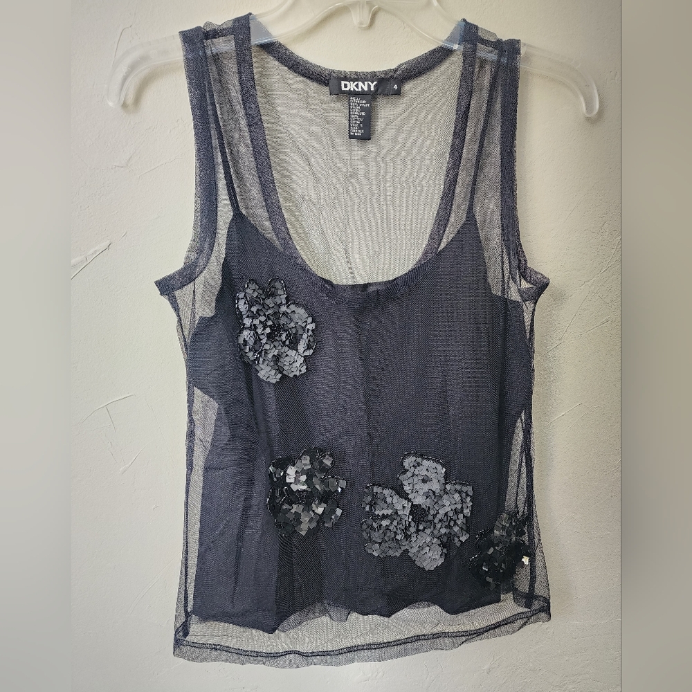Sheer Black Floral Embellished Women's Top